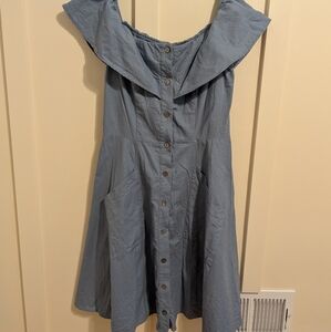 Blue Off-Shoulder Button-Down Dress